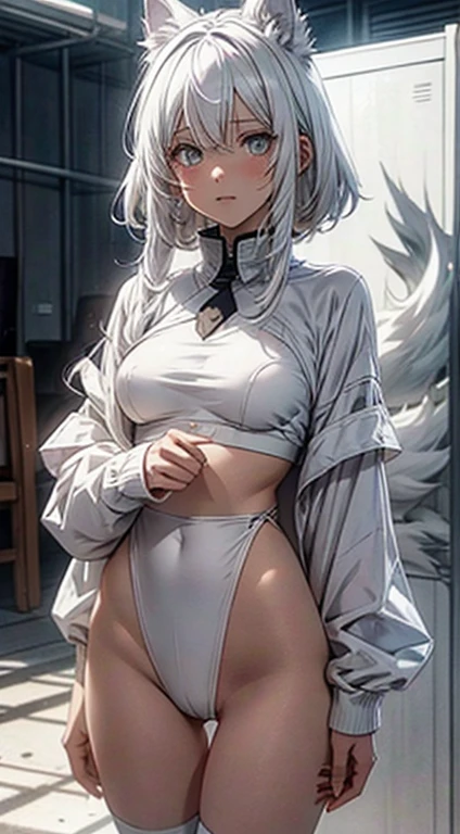 White haired wolf girl without underwear 