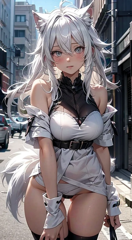 White haired wolf girl without underwear