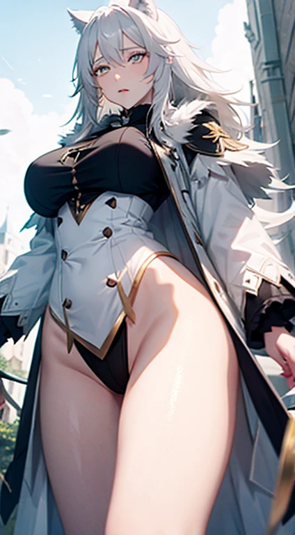 White haired wolf girl without underwear