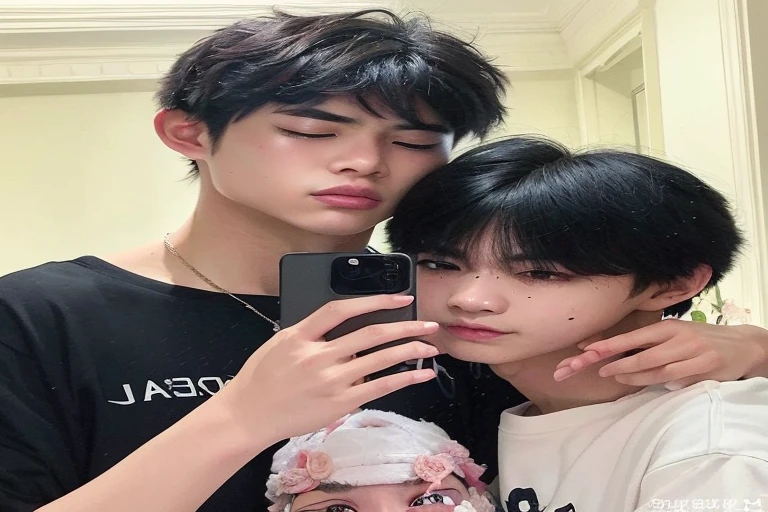 there are two young people taking a selfie in the mirror, cai xukun, Jinyoung Shin, Kim Doyoung, 1 Menino de 7 anos, rosto magro, Yanjun Chengt, pintar ulzzang, garotos fofos, Gunwoo Kim e J.Dickenson, Alessio Albi e Shin Jeongho, Sha Xi, ruan jia e brom, Bts Jungkook, Bts Taehyung