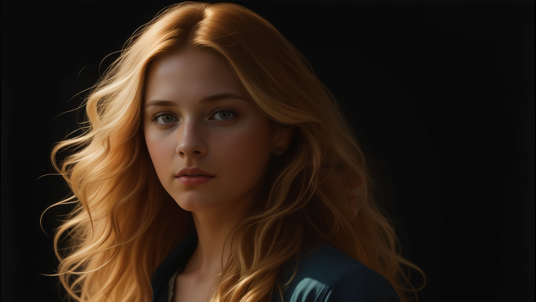 (front focus),(in the dark:1.6), Hyperrealist portrait of the female by David Hockney and Alphonse Mucha, fantasy art, photo-realistic, dynamic lighting, art station, poster, volumetric lighting, very detailed faces, 4 k, award-winning,, 1girl, in the dark, deep shadow, low key, cowboy shot,(official clothing:1.4), long hair, blond hair,