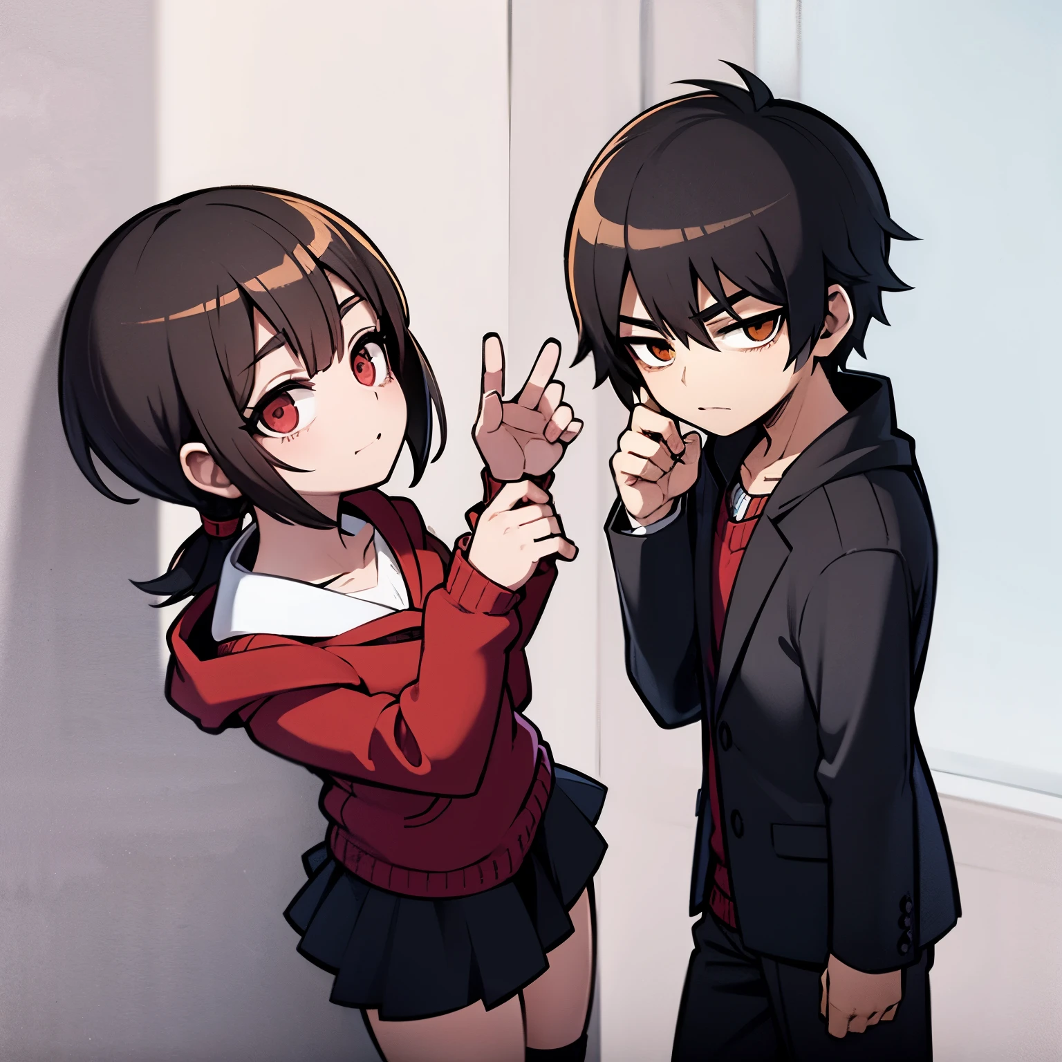 Imagen estilo anime de un chico de baja estatura que viste una larga capa negra mientras sostiene una daga de color rojo