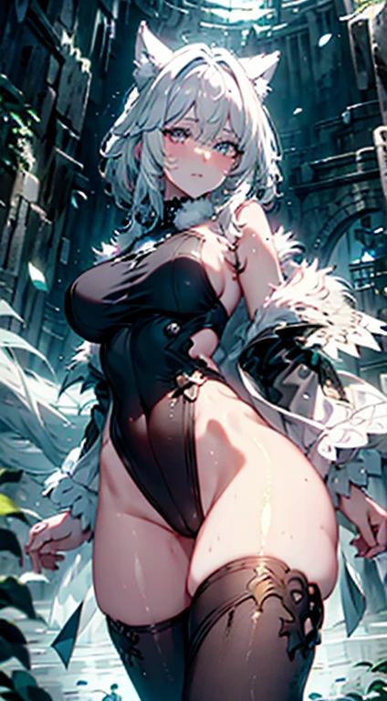 White haired wolf girl without underwear tattooed