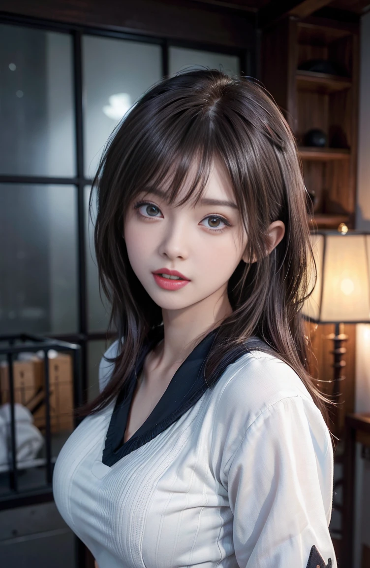 (hyper real stick:1.4), (realistic:1.4、ideal body proportions:1.4、Beautiful symmetrical face、bangs:1.4、shiny hair:1.4), debris flies、highest quality、強烈なハイライトを持つ美しく詳細な女性eye, very detailedなeyeと顔, beautiful and fine eye, that'that'that'that'ridiculous, unbelievable that'that'that'that'ridiculous,cute笑顔、 Super detailed, High resolution, very detailed, highest quality, Masseter muscle part, ((japanese girl' high school uniform)), very detailed, 8k wallpaper, growing up, finely, Masseter muscle part,, highest quality, very detailedなええとユニフォーム8k壁紙, light shines on your face、movie lighting、28 years old woman、((dynamic pose))、(half)、(very tall supermodel:1.4、Sit cross-legged with your knees bent, brunette, medium short bob hair、long neck、Please tell me your year'eye、Rashi'beautiful teeth、cute、とてもcute、Beautiful woman full of charm:1.4、{Huge|big|Hugeな|mega} chest:1.4, cleavage