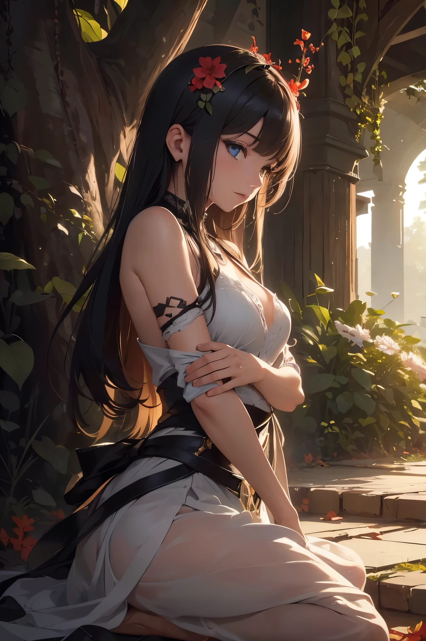 1female,yo,Slim,熟妇,medium cleavage breasts Thin waist,slenderlegs,Pornographic exposure, 独奏,yuuki mikan, brown hair, yellow eyes, hair ornaments, long hair, topknot, wavy hair, smedium breasts,(wearing: yellow corset, garter belt, high heels), looking at viewer,(Background with:ln the forest,the rainforest,in summer,standing on your feet,Sweat profusely,drenched all over the body,seen from the front, hair straight, mostly cloudy sky,(((tmasterpiece),(Very detailed CG unity 8K wallpaper),best qualtiy,cinmatic lighting,detailed back ground,beatiful detailed eyes,Bright pupils,(Very fine and beautiful),(Beautiful and detailed eye description),ultra - detailed,tmasterpiece,)),facing at camera,(Full body photo),Show shoes,A high resolution,ultra - detailed),revealing breasts, Bulge,legs are open,Raised sexy,Flushed complexion,Open-mouthed,frontage,full body,