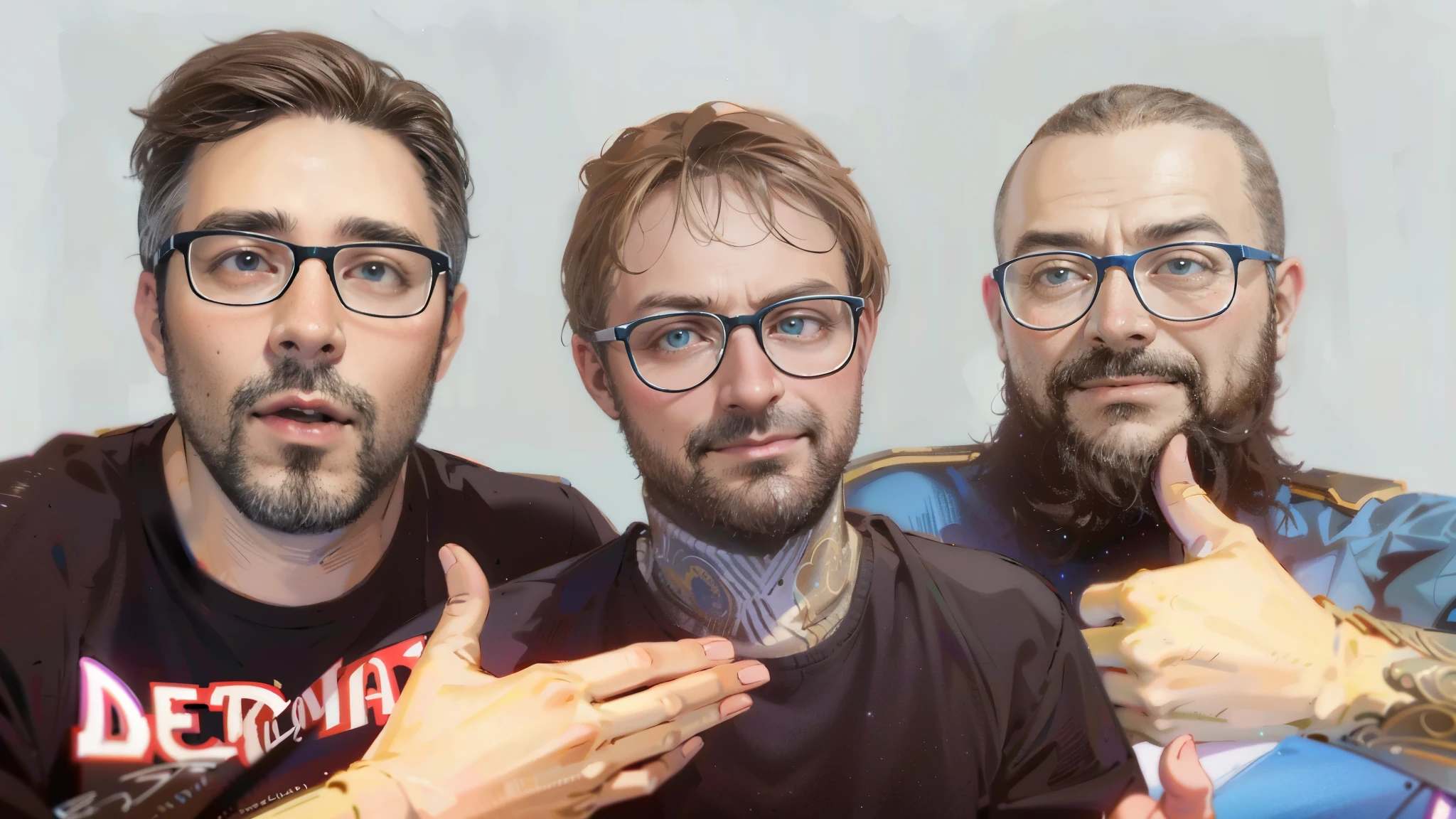 R3DD34Dstyle, pintura digital, Rosto extremamente detalhado, roupas extremamente detalhados, amigos feliz