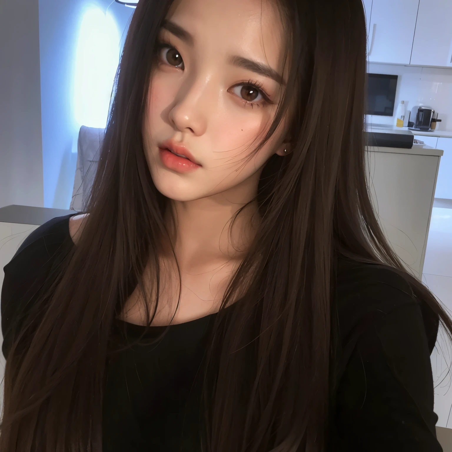 Arafed woman with long brown hair and black shirt posing for a photo., muchacha coreana, heonhwa choe, ulzzang, jennie rosa negro, hermosa mujer surcoreana, hermosa joven coreana, sakimichan, Jisoo de Blackpink, jaeyeon nam, dilraba dilmurat, jisoo de blackpink, lee ji-eun, lee ji - eun