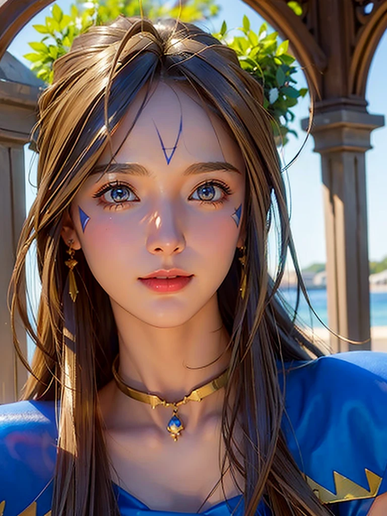 (masterpiece, best quality:1.4), (close up), 1girl, solo, (european youth:1), Belldandy, Belldandy_Blue_Dress, goddess face symbols, looking at viewer, beautifull smile, beautiful face, highly detailed face, highly detailed eyes, sexy bodies, highly detailed skin, skin pores, subsurface scattering, realistic pupils, full face blush, full lips, detailed background, depth of field, volumetric lighting, sharp focus, absurdres, realistic proportions, good anatomy, (realistic, hyperrealistic:1.4), 16k hdr,