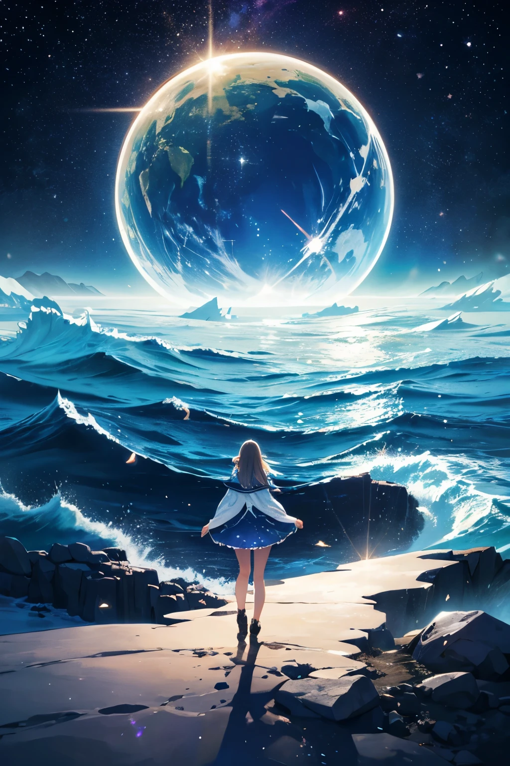 An ocean of stars gleaming like diamonds
How many times have we wondered what lies behind
And how do you wish to make explorations
And travel through space and time
To the crest of forever