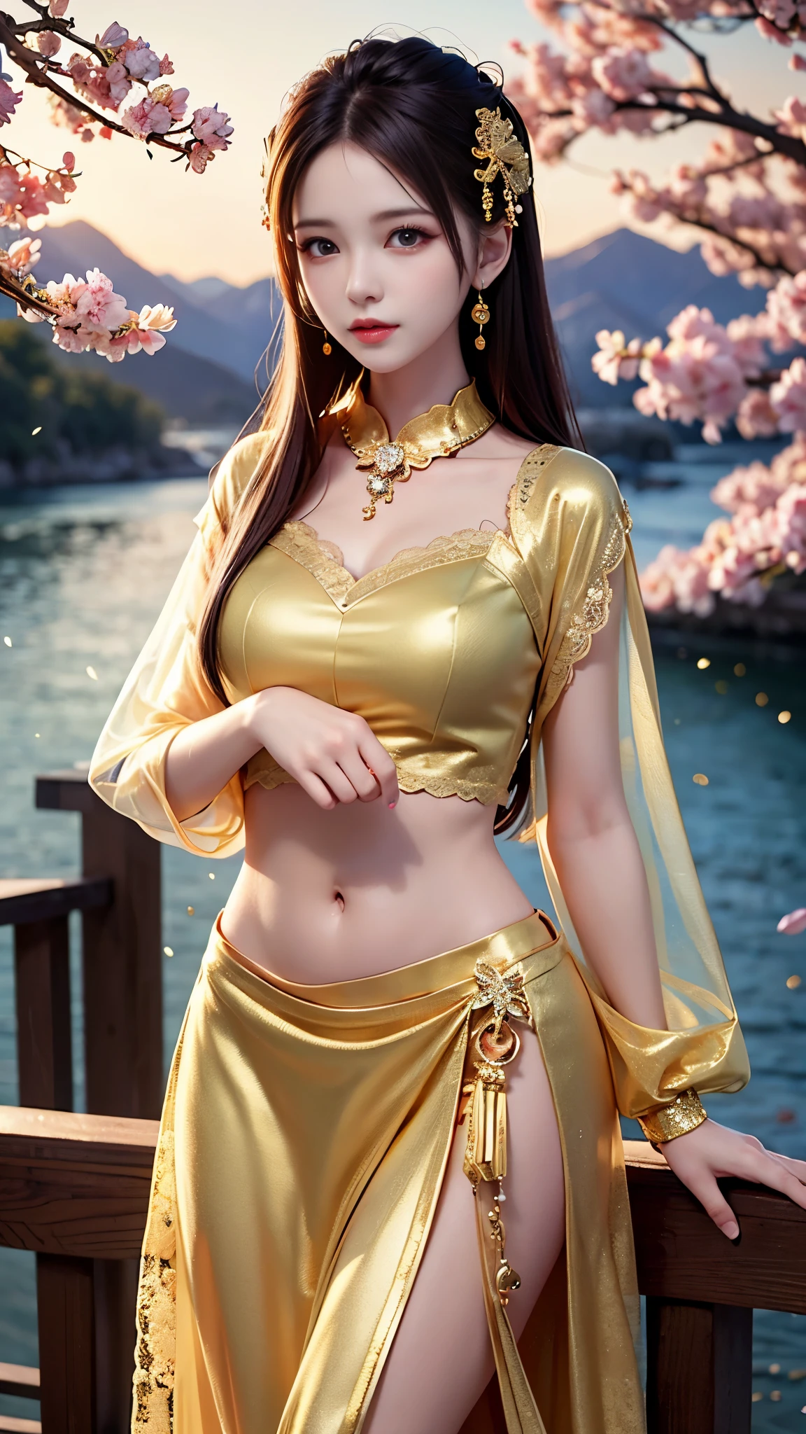 Masterpiece,, nude, best quality, ultra high res, 1 girl, fit, tiny waist, smiling, blushing, pink cheeks, Lisa from Blackpink wearing a moroccan caftan, green and blue fabric, golden embroidery, high quality, face details,...