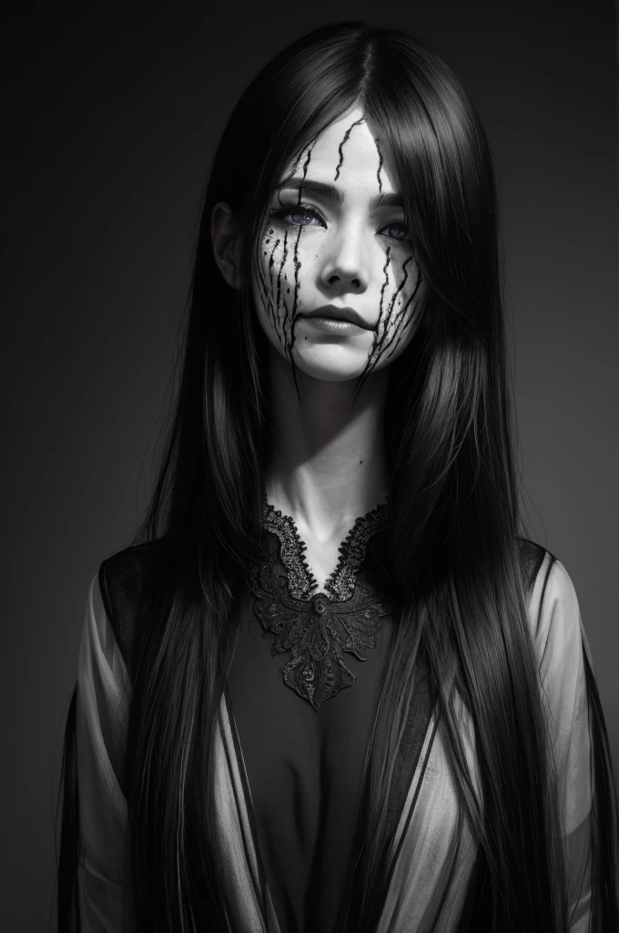 Black veins in face.