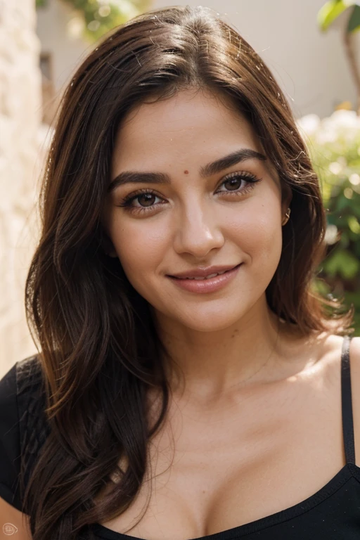 mujer con ojos grandes y expresivos que transmiten calidez y amabilidad. His eyes shine with a spark of joy and his gaze is welcoming.. Su sonrisa es encantadora y contagiosa, iluminando su rostro y llenando de felicidad a quienes la rodean.Su rostro tiene rasgos suaves y delicados, reflejando su personalidad dulce y gentil. Su piel es suave y ligeramente sonrosada, mostrando un aspecto saludable y radiante. His eyebrows are well defined, enmarcando elegantemente sus ojos.La nariz de esta mujer es delicada y armoniza perfectamente con el resto de sus rasgos faciales. Sus labios son carnosos y curvados en una sonrisa constante, siempre listos para compartir amabilidad y apoyo, hiper realista