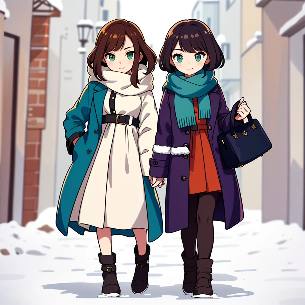 (((Best Quality))) , ((full body)), lady, multiple views, white background, variety of hairstyles, variety of fashion styles, seductive pose, fashionable and trendy atmosphere, holding bag, winter outfits, coat/jacket, walk pose, long skirt, dressy casual, dark blue/dark orange/dark green/dark violet/brown/white,