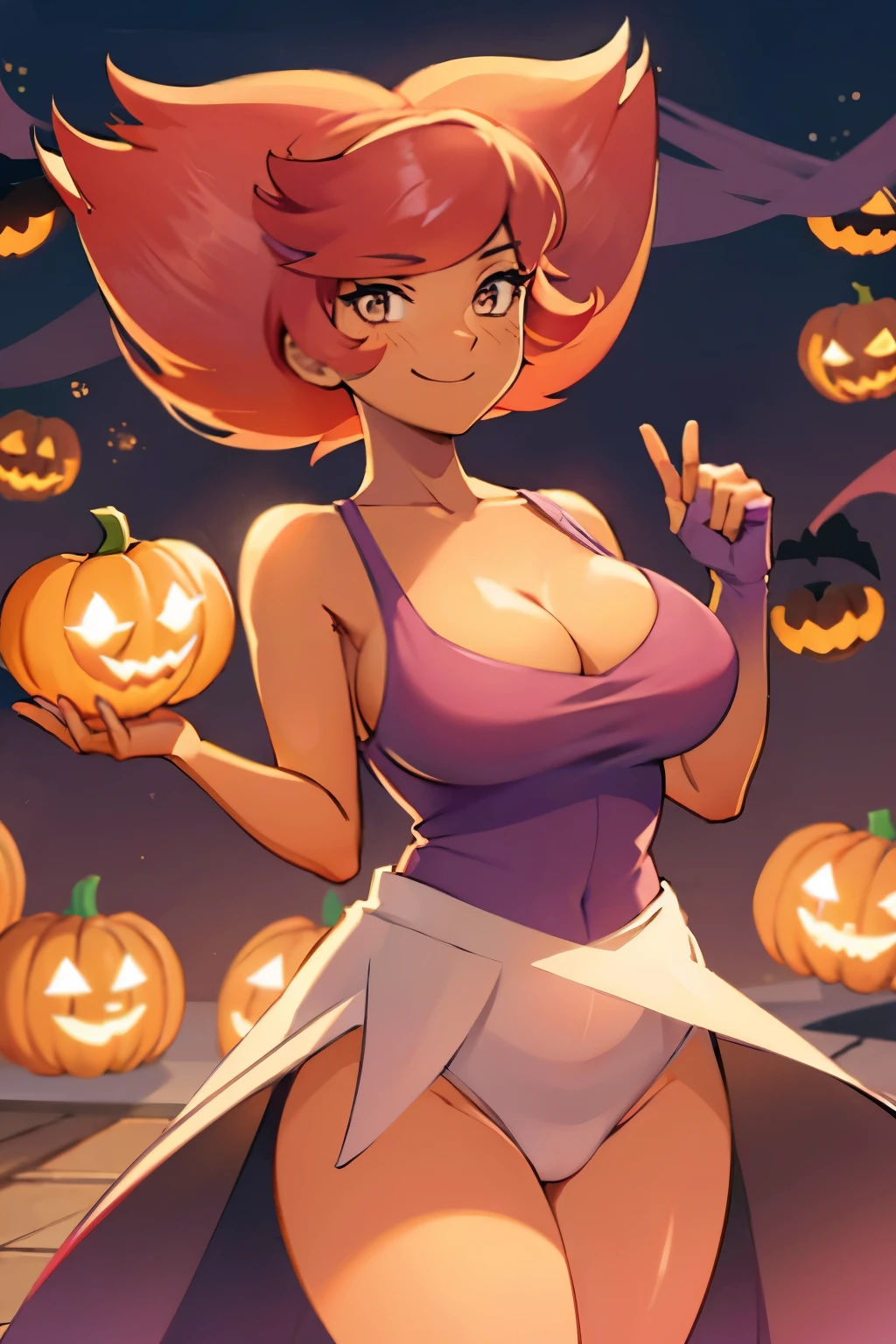 Big breasts, cute smile, (halloween outfit), red hair