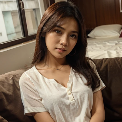 Wanita sedang goto memakai baju tidur