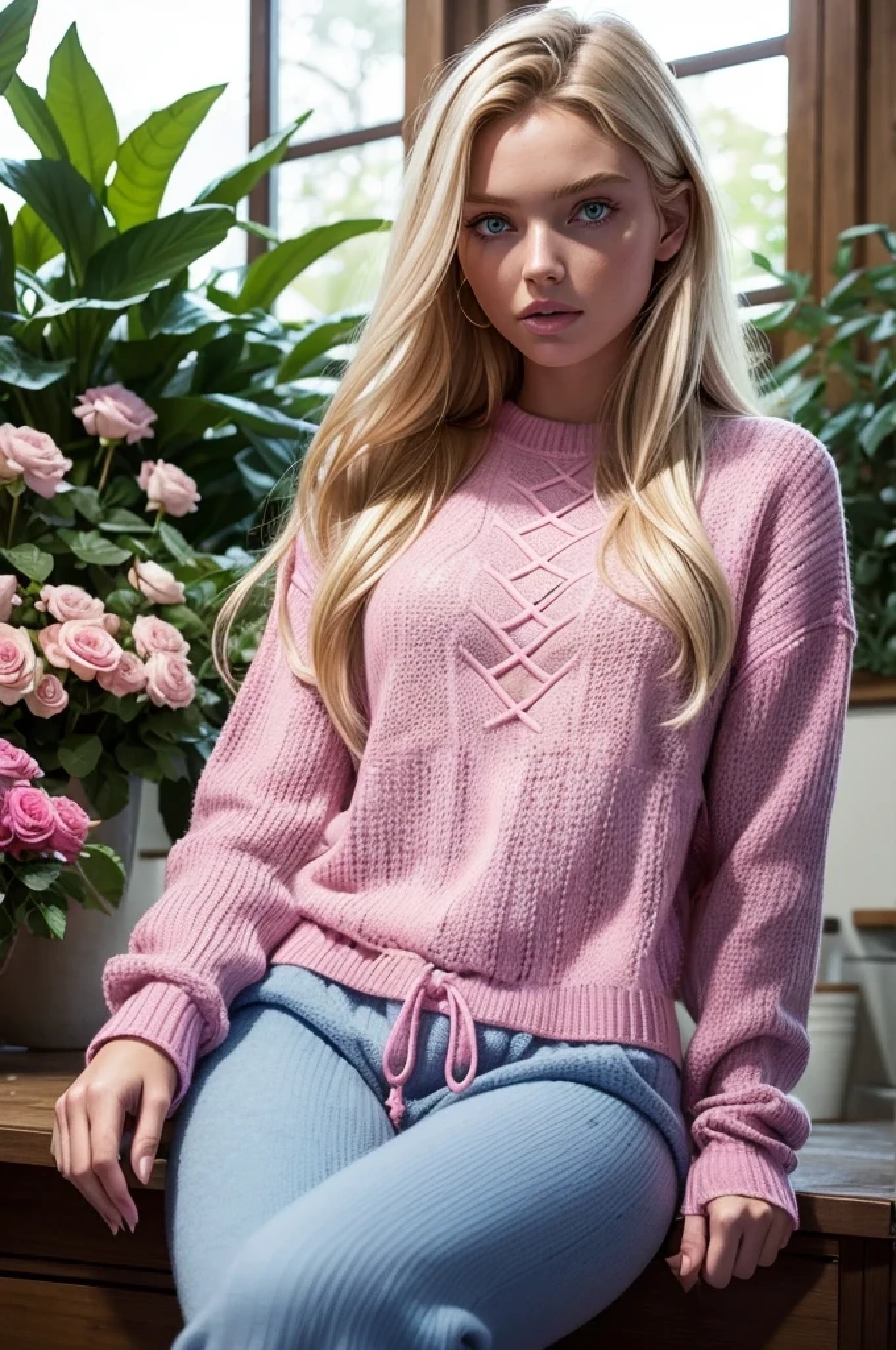 (((pink knit sweater))).
