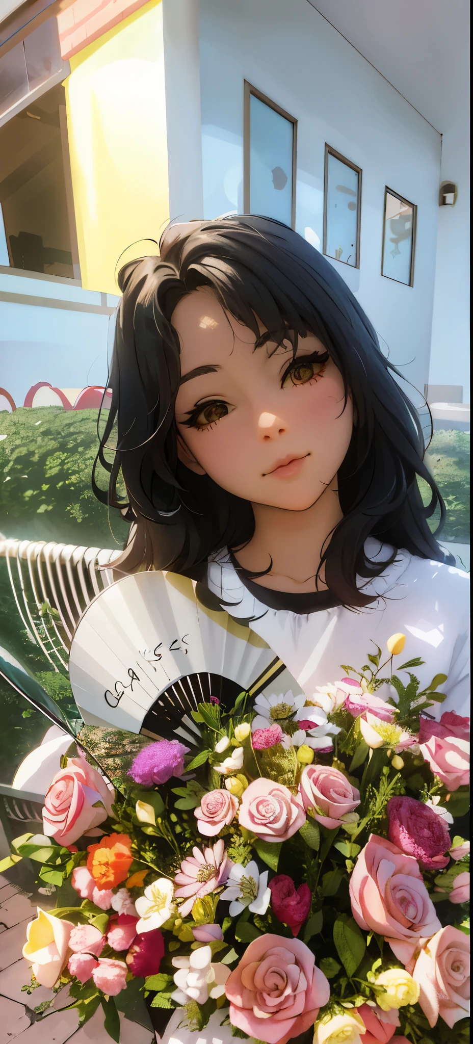 Close-up of cartoon girl character holding flowers, High quality fan art, advanced digital chibi art, Lovely art style, Official fan art, guweiz style artwork, cute digital art, Lovely and detailed digital art, chibi art, Detailed fanart, lovely artwork, loish art style, Best Art Sites for Fan Art, ✏️🎨, Park Jimin