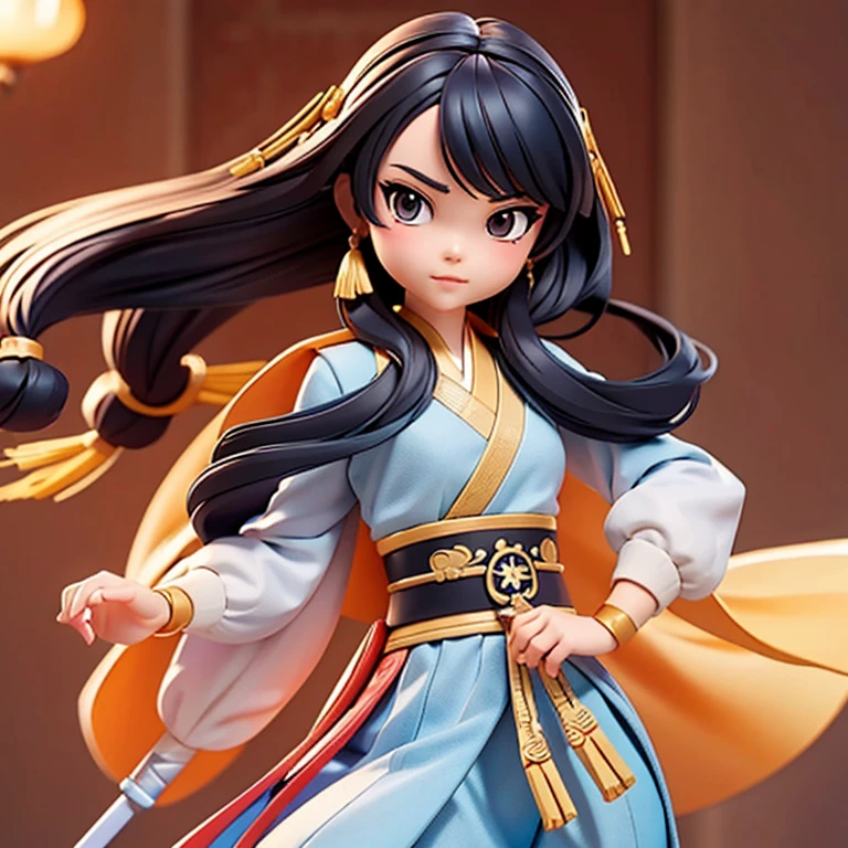 Mulan, Manga, ilustracion, joven cabello largo, color de pelo negro, espada.