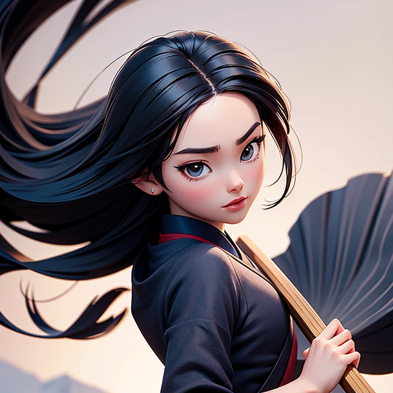 Mulan, Manga, ilustracion, joven cabello largo, color de pelo ?????, espada.