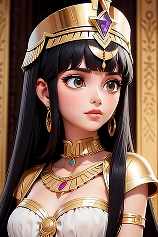 Cleopatra, reina de egipto, princesa, realeza, vestido blanco corto, Jeweler&#39;s, esculturas egipcias.