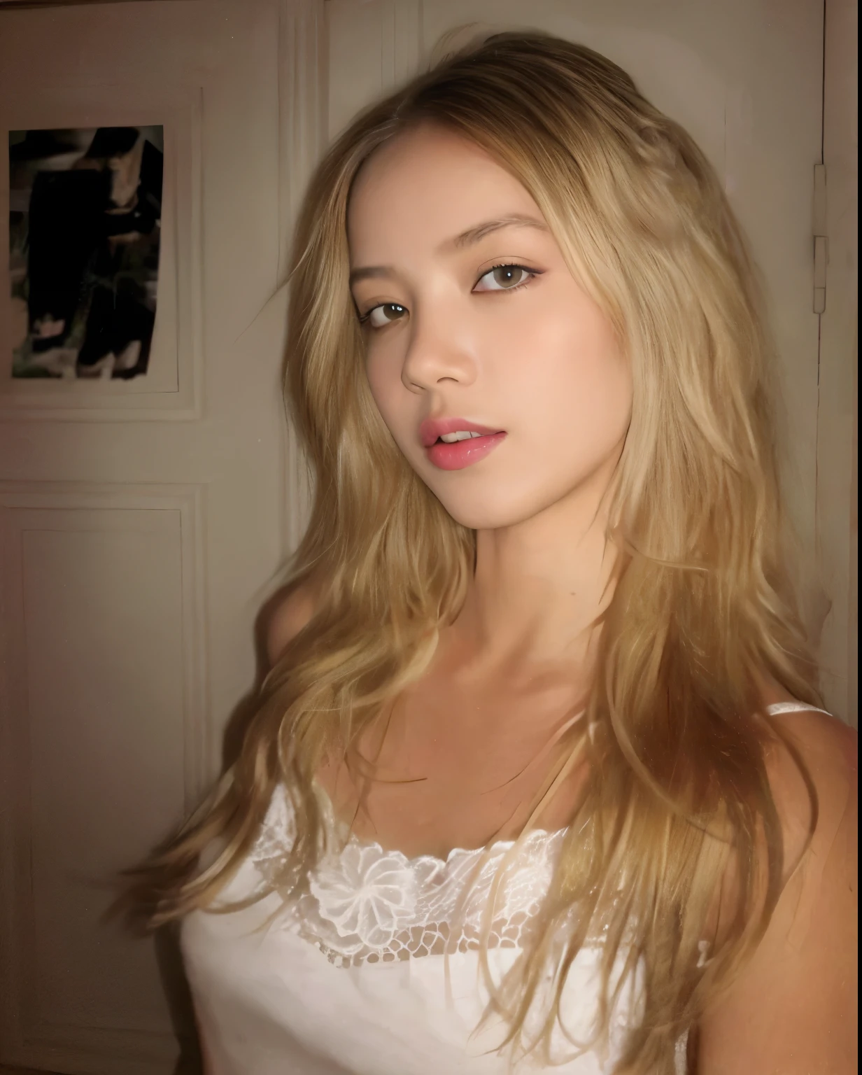Blonde Asian woman with long hair and white top posing for a photo, Lalisa Manobal, Retrato de Lalisa, modelo muito lindo, linda garota loira, linda jovem modelo, uma loira linda, linda modelo girl, longos cabelos loiros e olhos grandes, Lalisa Manobal, imagem vazada, modelo do instagram, 2 modelo feminino de 4 anos, linda modelo, pele clara cabelo loiro cacheado