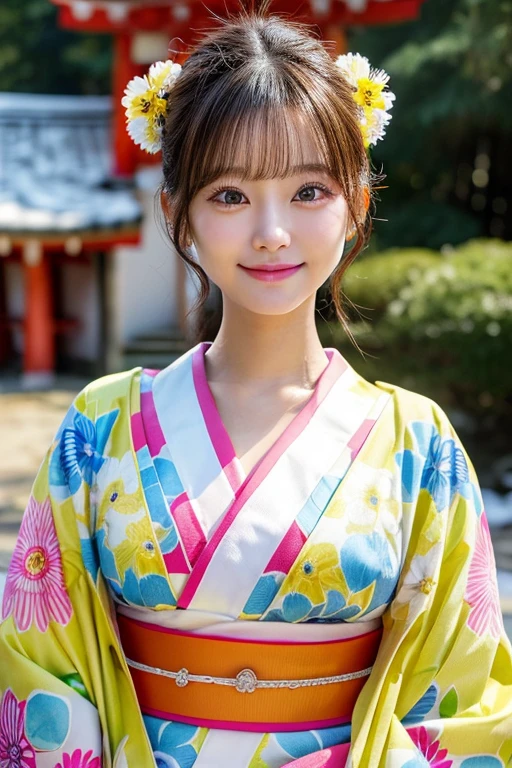 （8k、high resolution、High resolution、Fine details）Beautiful eyelashes、High resolutionの顔、Zoom out、18 years old、 Beautiful detailed eyes、Random cute hairstyles、yukata、Summer festival、Japan、Standing posture、whole body、美しいヒップライン、立ち姿
