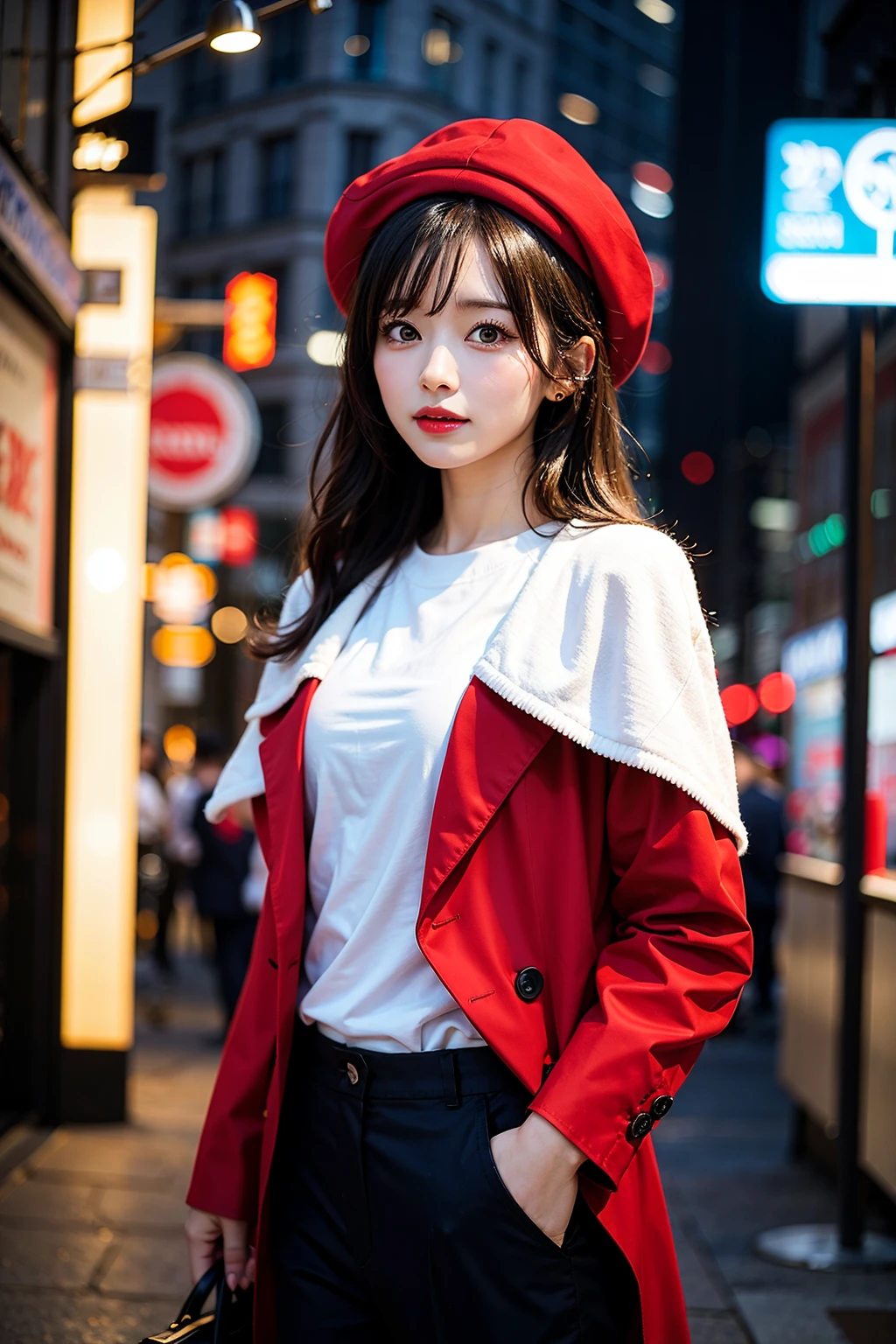 (realistic:0.2), anime illustration, 1girl,, sexy red coat, big red hat, in paris france, sfw, sexy black pants, black office shirt,, carmen sandiego,, blue sky,, long hair,, dramatic lightning, lights, epic lights, light on face, backlit, face light, lit face, fill lamp, fill light, ((masterpiece)),   (carmen_sandiego_v1-1_shurik-2000:0.6)