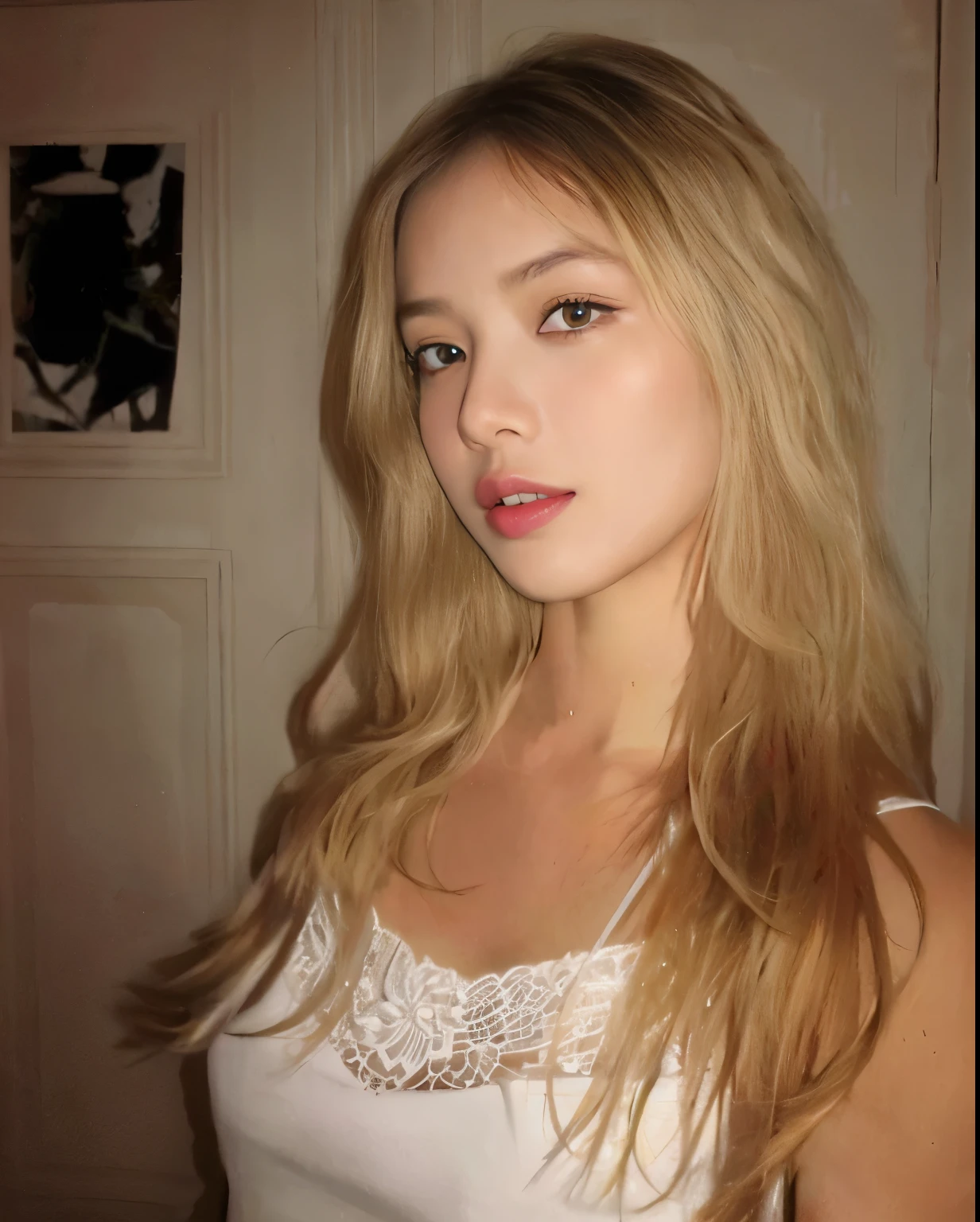 Blonde Asian woman with long hair and white top posing for a photo, Lalisa Manobal, Retrato de Lalisa, modelo muito lindo, linda garota loira, linda jovem modelo, uma loira linda, linda modelo girl, longos cabelos loiros e olhos grandes, Lalisa Manobal, imagem vazada, modelo do instagram, 2 modelo feminino de 4 anos, linda modelo, pele clara cabelo loiro cacheado