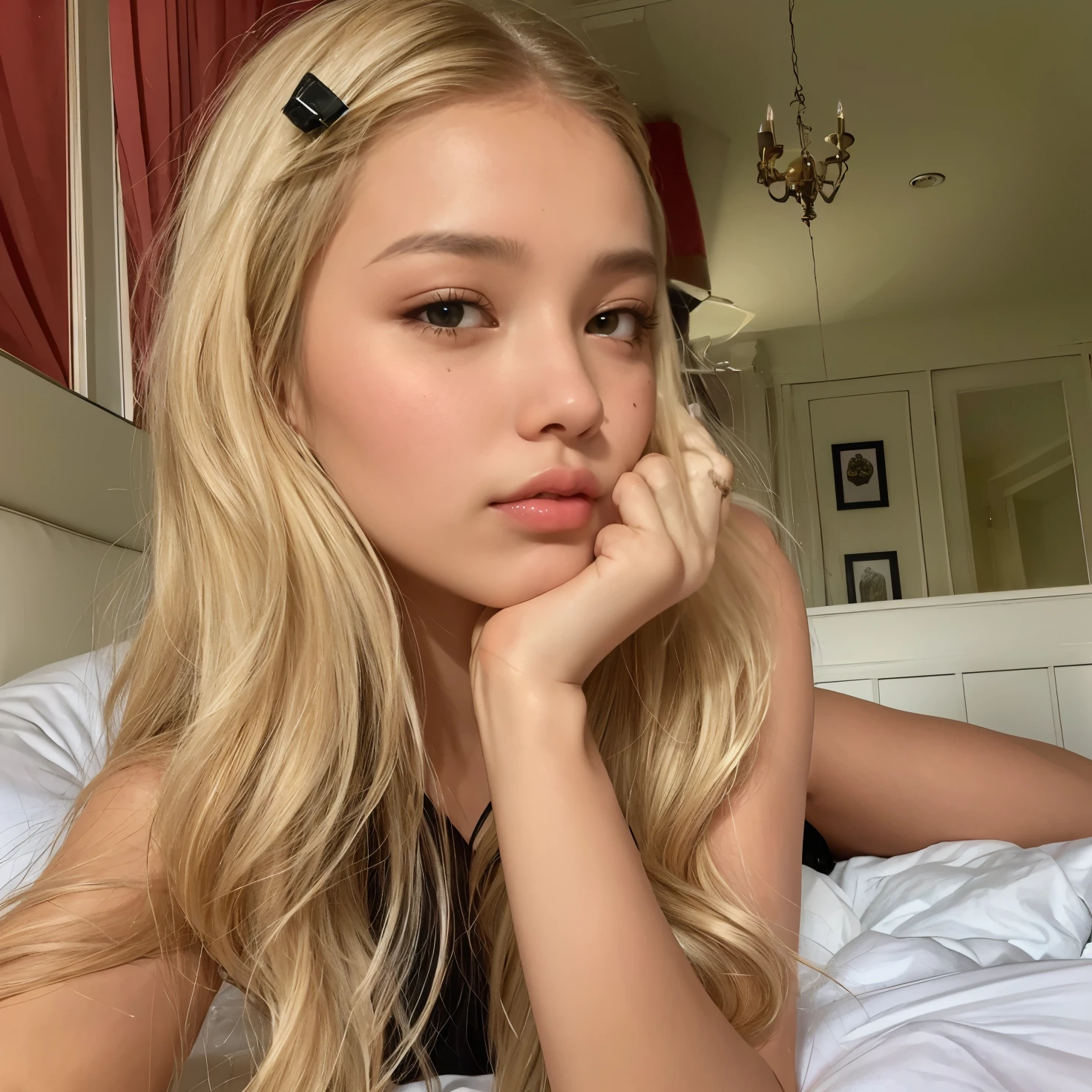 Blonde woman with long hair lying on bed with white sheets, Retrato de Sophie Mudd, linda jovem modelo, eva elfo, modelo do instagram, 18 anos de idade, sem maquiagem, uma garota com cabelo loiro, ellie victoria gale, dasha taran, 1 6 anos, linda garota loira, Yelena Belova, rosto perfeitamente iluminado, modelo muito lindo, adolescente hiperrealista