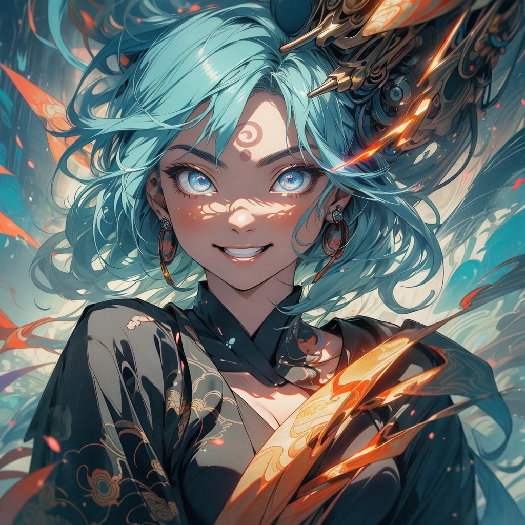 (((highest quality))),(((detailed eyes))),(((32k))),(1 girl),flashyな色の髪,(tattoo),(cyber punk),kimono,((Luxurious and gorgeous)),Shiny skin,earrings,flashy,((Super beautiful woman)),(perfect face),Japanese sword,ultimate texture,official art,Ukiyo-e,stylish,photograph,perfect body,smile,Bewitching,Highest image quality,distinct,real,fantasy,(Near the future),ninja,((perfect eyes)),big breasts,((cleavage)),highlight,挑発的なsmile,stick out tongue,split tongue,((mechanical)),Hannya mask,fox,mandala,Pouring rain,Majestic,apotheosis,