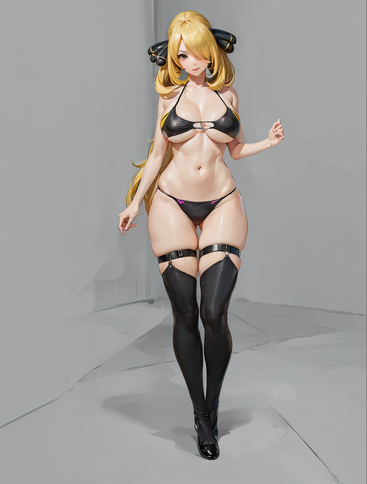 ((4k,obra maestra,Mejor calidad)), una waifu cynthia, pokemon, de pie, bikini negro