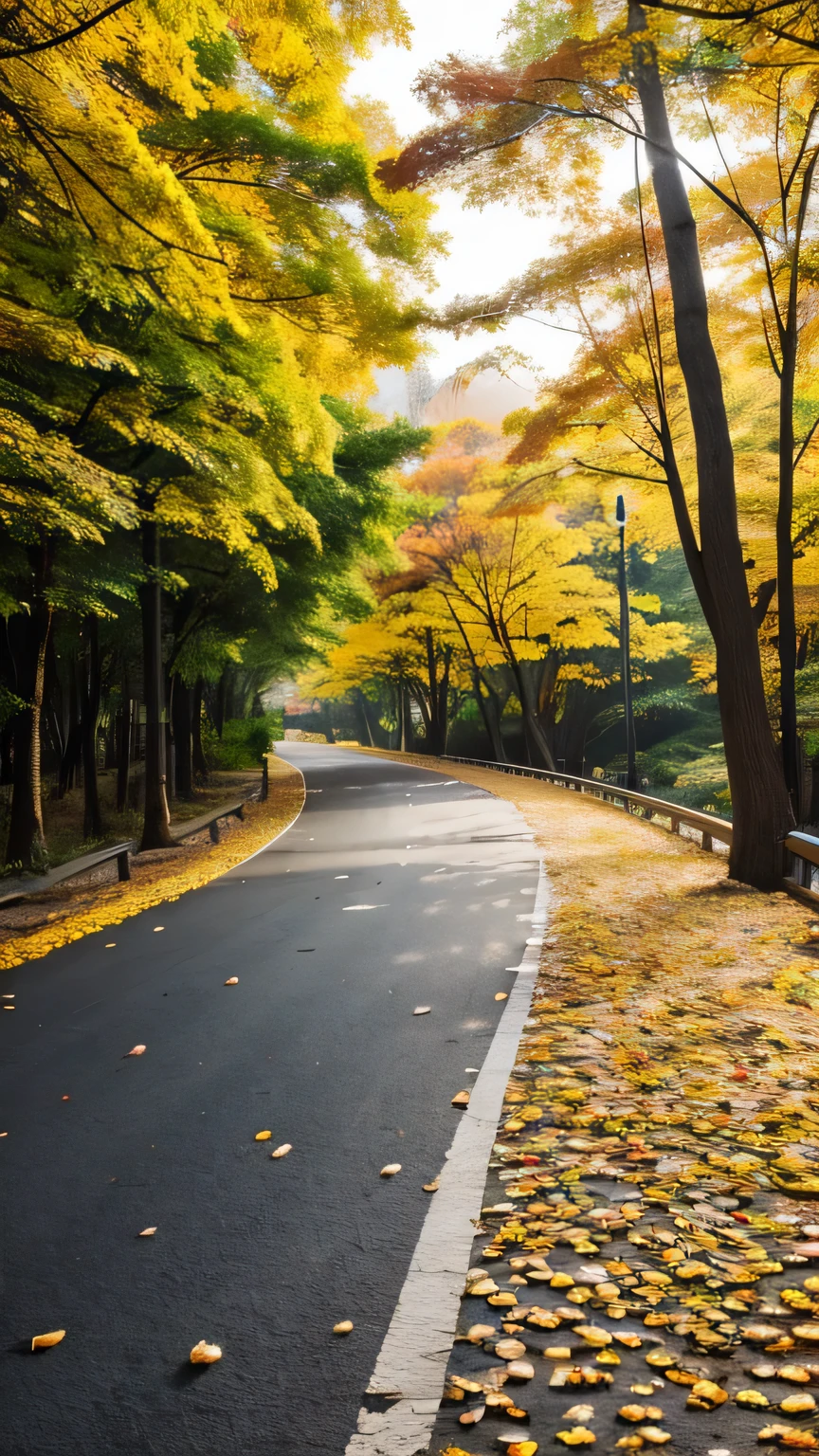 sunny,Baiyun,road,forest,fallen leaves,pedestrians,Beautiful scenery,