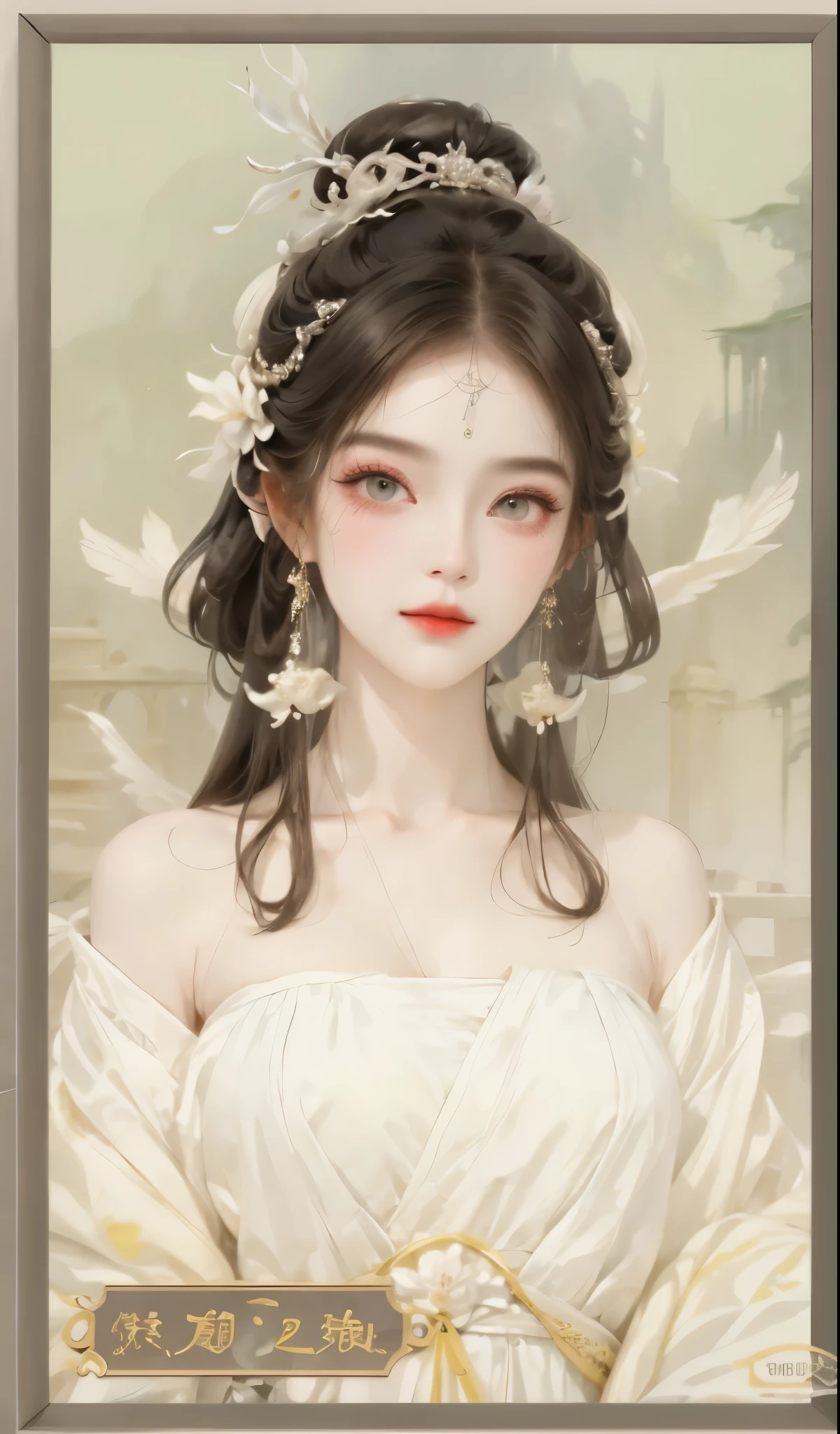 Close-up of a long-haired woman wearing a tija hat, ((beautiful fantasy queen)), beautiful fantasy queen, beautiful figure painting, White-haired God, Inspired by Qiu Ying, ethereal beauty, xianxia fantasy, palace , A girl wearing Hanfu, Inspired by Huang Ji, ethereal fantasy, Inspired by Lan Ying, fantasy art style