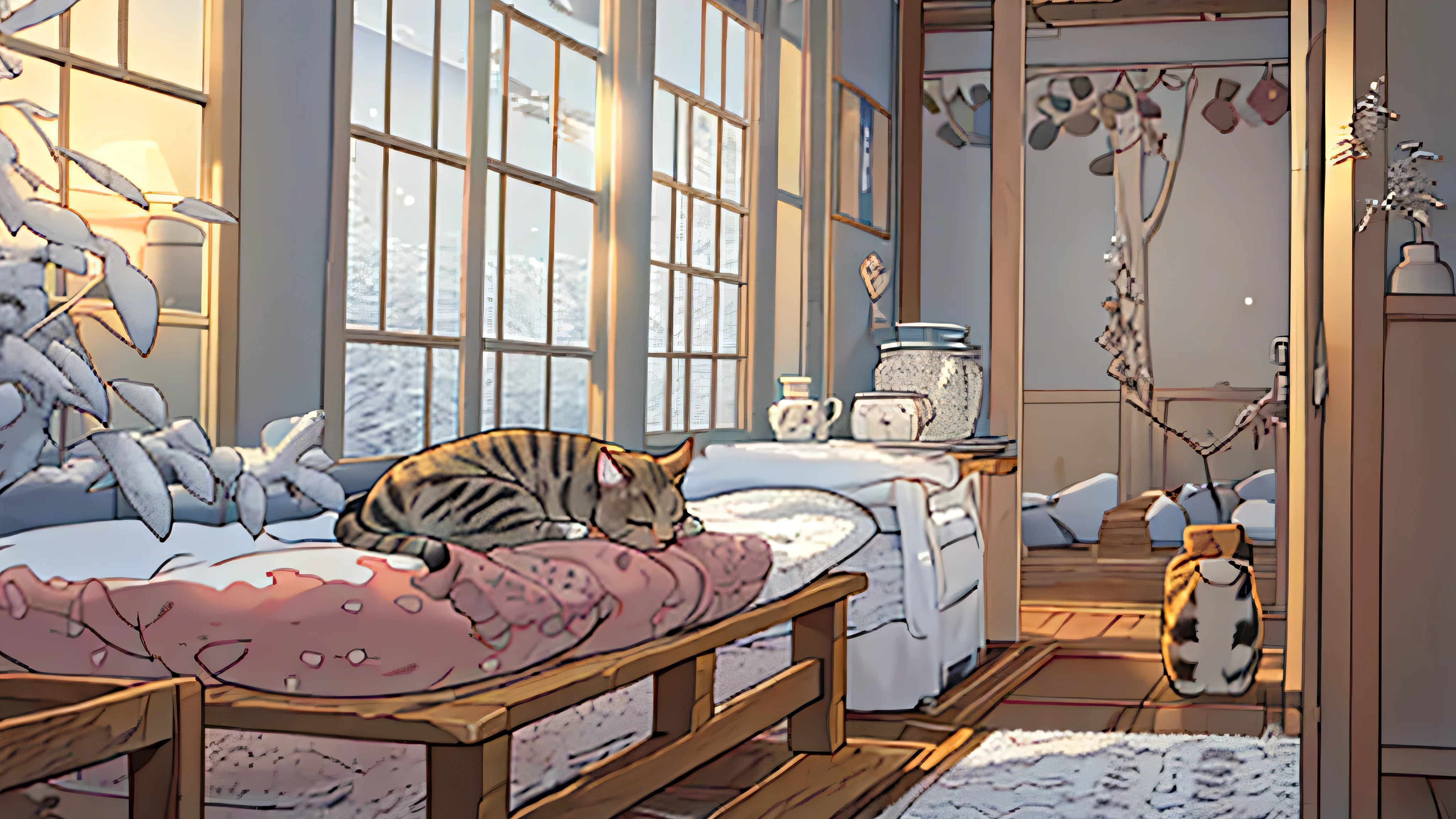 sleeping cat, winter, cozy room