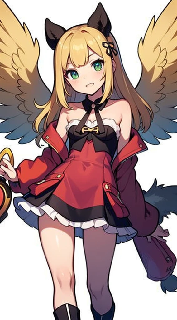 solo female, (((blurry background, white background))), character focus, fantasy clothes, standing, character design, shopkeeper,
green/brown/violet outfit,