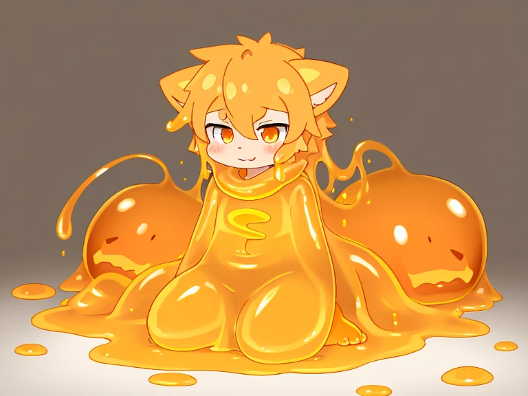 A male light orange cub,被slime覆盖,slime,light orange cuollars,被slime覆盖,fall((充满银色slime)),kneeling,防护服
