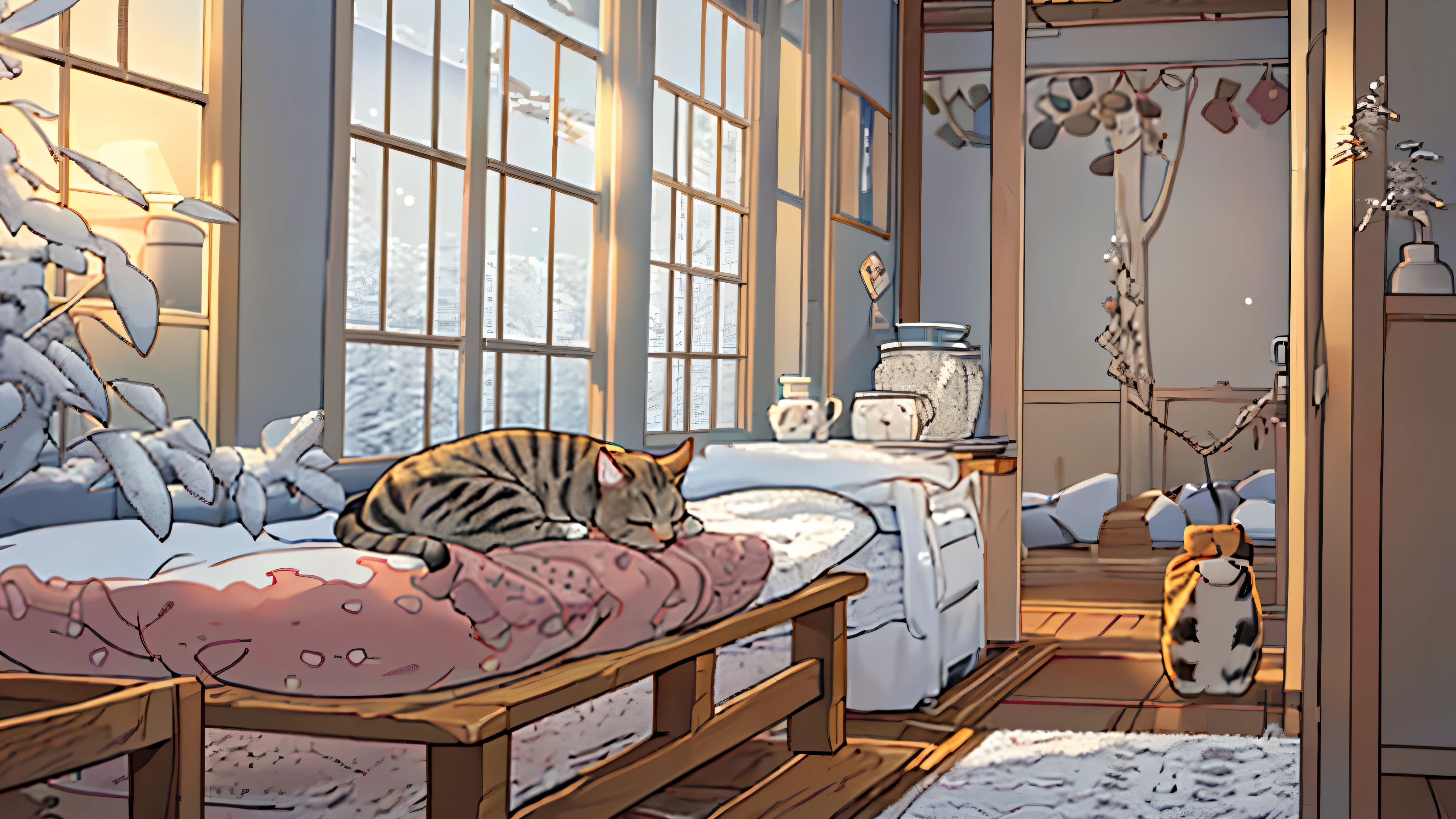 sleeping cat, winter, cozy room