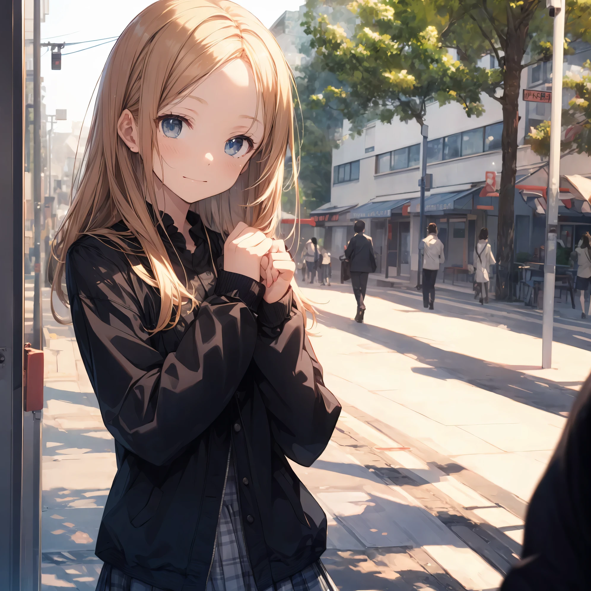 Super high quality by the art god, super detailed, High resolution, Shinkai Makoto style, anime moe art style, best anime 8K konachan wallpaper, pixiv contest winner, perfect anatomy, break,(眠そうにalone学校へ行く女の子を描いてください. ),break, surreal high school girl, (alone,change, child,:1.3),All limbs, full finger,Middle schoos charm, (Parted hair in the middle), amount, flat and soft chest, small ass, between legs, Small black eyes,beautiful and fine eyes, Well-proportioned iris and pupils, light smile, High resolutionの詳細な髪, school uniform, (skirt), On the way to school. break,super dense skin, Best lighting by famous artists, 8K, figure,