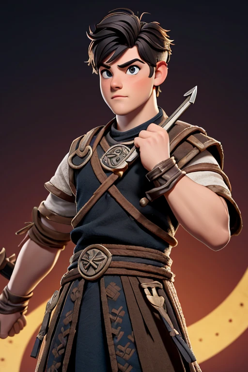 Joven, vikingo, cultura vikinga, con arcos en las manos, adiestramiento, Estilo Juego de Tronos, medieval, Pelo corto con flequillo, machista, male, (((joven))).