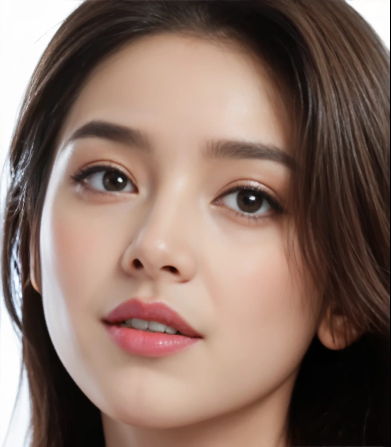 a close up of a woman with long hair and a pink lipstick, realistic beautiful face, photorealistic beautiful face, beautiful realistic face, hyperrealistic beautiful face, beautiful and realistic face, realistic digital painting, beautiful and realistic faces, realistic perfect face, glossy digital painting, accurate ultra realistic faces, realistic digital illustration, extremely realistic face, realistic digital drawing, realistic detailed face