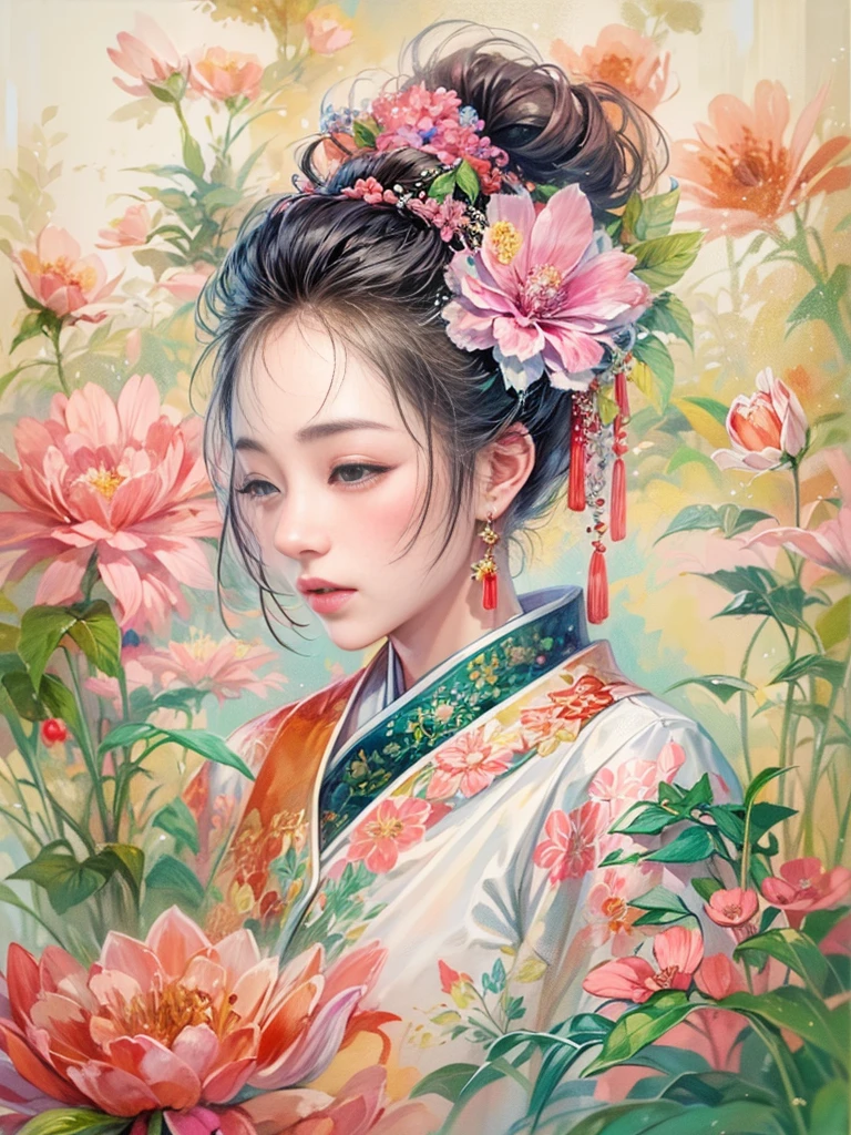 An imaginative and vivid depiction of the female figure,Think of it as your dream lover and life-long partner,Integrating the softness of traditional Chinese women with the role of modern Chinese housewives。This artistic expression highlights her nurturing and caring nature,It also shows her elegance and elegance。She is depicted with delicate features and warmth、seductiveexpression。Her outfit is a stylish fusion of tradition and modernity,reflects the duality of her character。she is depicted in a comfortable、in a modern environment,embodies a loving、The Essence of a Dedicated Companion and Homemaker。The background contains comfortable living space elements,Symbolizes stability and warmth。The overall style combines realism with fantasy,Capturing a dreamy contemporary aesthetic。 (floral watercolor painting:1.5),(Super high saturation, bright and vivid colors:1.3), (nsfw:1)