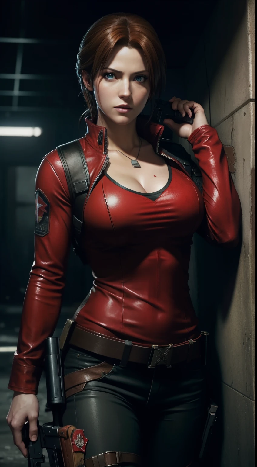 Masterpice, Resident evil, beautiful Claire Redfield, Claire redfield, full body, beautiful eyes, gun in her hand, gorgeous face
