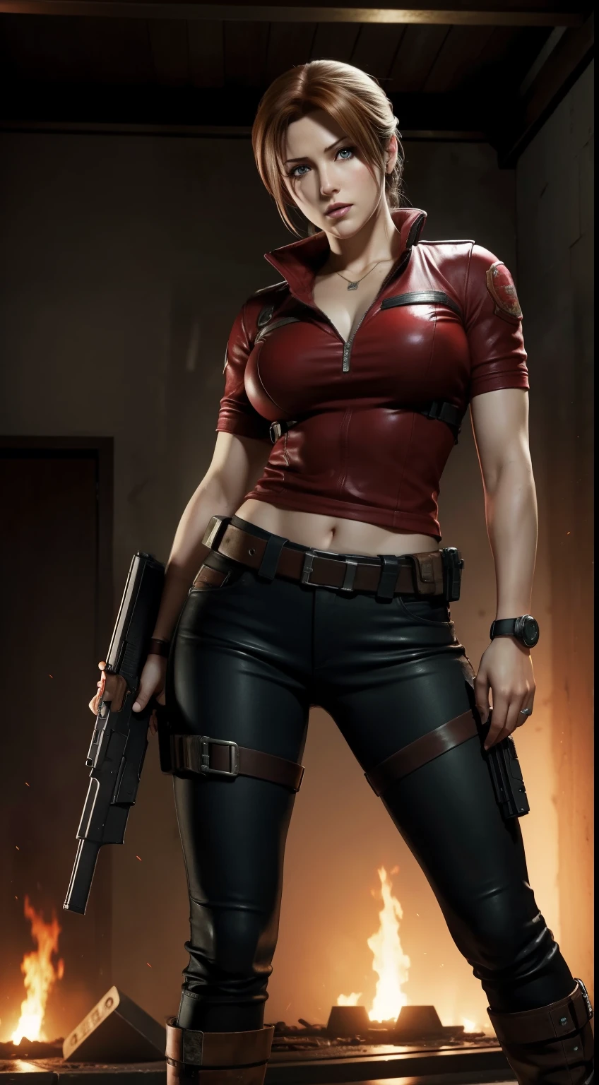 Masterpice, Resident evil, beautiful Claire Redfield, Claire redfield, full body, beautiful eyes, gun in her hand, gorgeous face