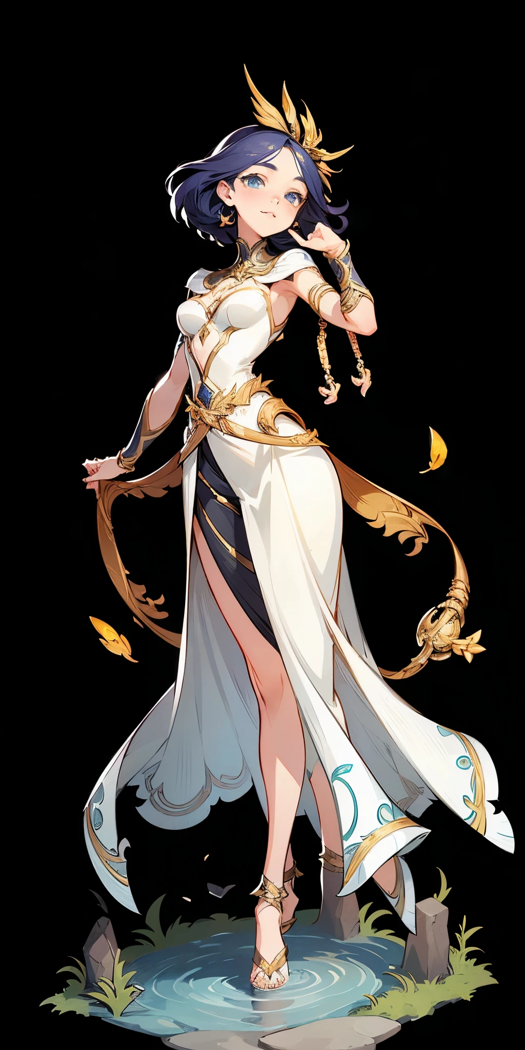 1 beautiful woman，mages，Gorgeous long dress，standing full-body，独奏，Clear facial features，Simple line design，Transparent background，(tmasterpiece，top Quority，best qualtiy，超高分辨率，Clear facial features，beautidful eyes，beauitful face)