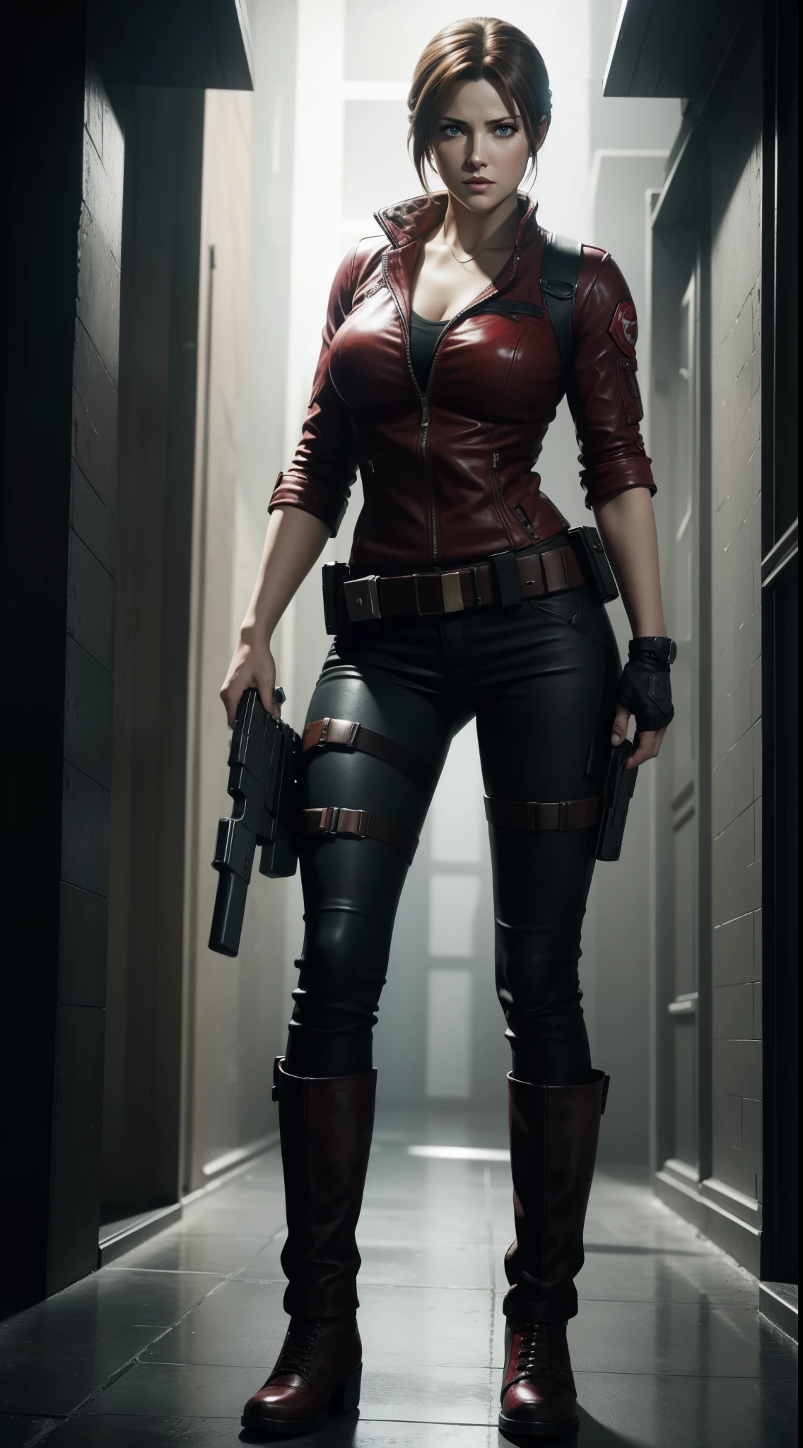 Masterpice, Resident evil, beautiful Claire Redfield, Claire redfield, full body, beautiful eyes, gun in her hand, gorgeous face