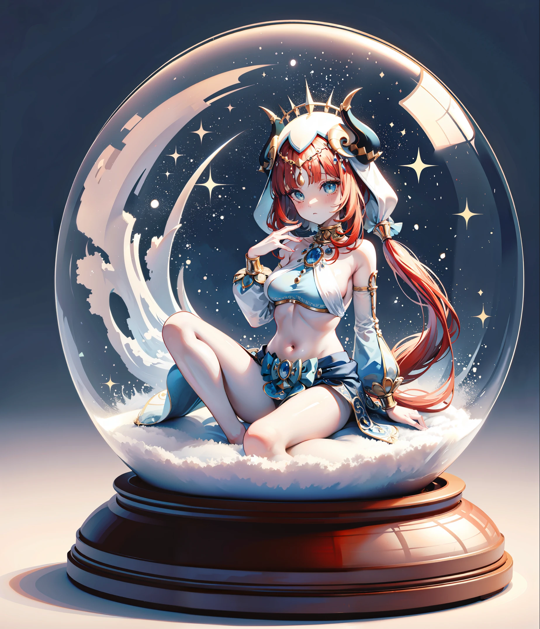 girl trapped in crystal ball,alone, fantasy art style,Gurwitz style artwork, Round glass cover, Very round crystal ball, best quality,masterpiece,ultra high resolution,Nilaudev, Nylund,(masterpiece),best quality, 1 busty girl在水晶球里面, expressive eyes, is a perfect face, full body lesbian, sitting,Yuki, buliding, Christmas,1 busty girl,,English text,Yukiing