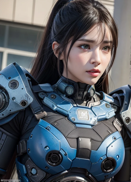 textured skin, Super details, high detail, high quality, best quality, high resolution, 1080P, harddisk, beautiful,(Gears of War),beautiful女人,mecha girl,Versus mode,Mecha girl,她穿着未来Gears of War武器机甲