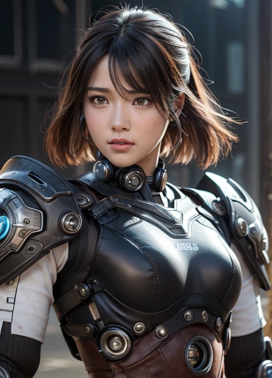 textured skin, Super details, high detail, high quality, best quality, high resolution, 1080P, harddisk, beautiful,(Gears of War),beautiful女人,mecha girl,Versus mode,Mecha girl,她穿着未来Gears of War武器机甲