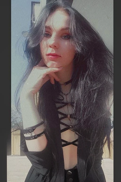 arafed woman with long black hair posing for a picture, 1 7 - year - old goth girl, pale goth beauty, with long hair and piercing eyes, goth girl aesthetic, very beautiful goth top model, goth girl, goth vibe, gothic horror vibes, 1 7 - year - old anime goth girl, with long black hair, goth aesthetic, wearing black choker