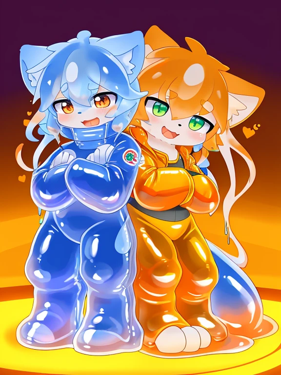 Cubs,被slime覆盖,slime,light orange cuollars,被slime覆盖,fall((充满银色slime)),protective suits